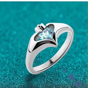 Heart Cut Aquamarine 925 Silver Rings for Women
